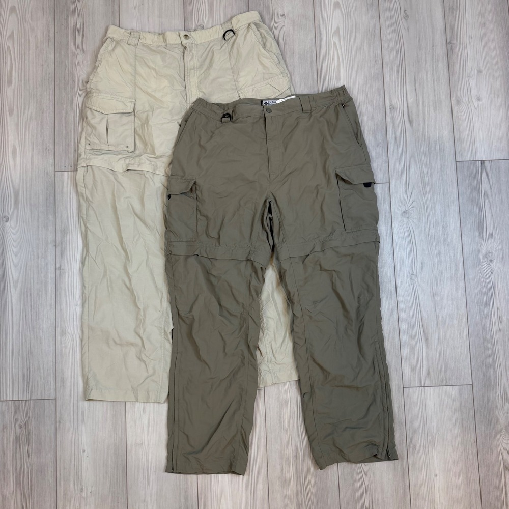 Lot of 2 Columbia Convertible Cargo Pants Mens XL Hiking Zip Off Tan Khaki GRT